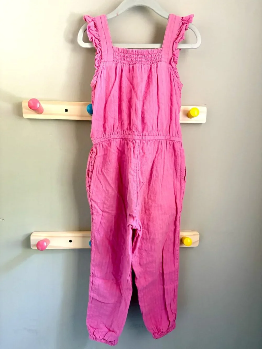 Mini Boden Pink Ruffle Sleeve Embroidered Floral Romper (Play)